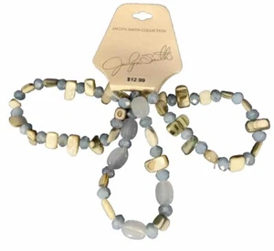 Jaclyn Smith Collection Multi Bead Bracelet Set Of 3 Blue, Silver Natural Tones - Picture 1 of 5