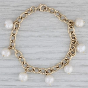 Cultured Pearl Drop Bracelet 14k Yellow Gold 6 3/4" - Picture 1 of 7