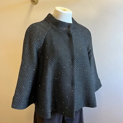 Chaqueta Laura Ashley Tweed Capa Brillante Negra Mezcla Lana Petite PM Foto 1 de 4