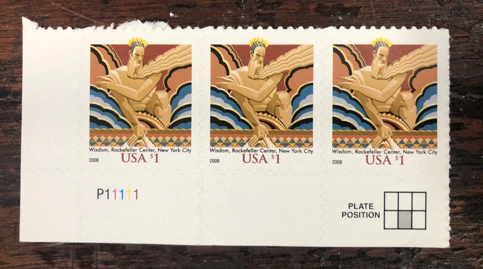 US Scott #3766a, Plate Block #P11111 2008 Wisdom $1 VF MNH Lower Middle - Image 1 of 1