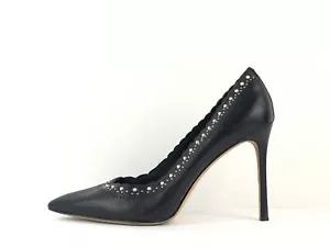 $295 POUR LA VICTOIRE Cerellanl Sz 10 Pointed Black Leather Pearl Heels Wedding - Picture 1 of 9