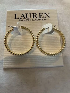 Ralph Lauren Gold Tone Hoop Earrings With DBL. Row Crystal - Picture 1 of 8