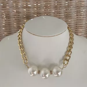 Damenkette Statement Gliederkette goldfarben Modeschmuck Halskette Kurz Perle - Bild 1 von 6