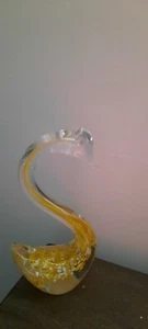 Vintage Art Glass Bird Swan Hand Blown Figurine Clear Yellow Orange White 7" - Picture 1 of 5