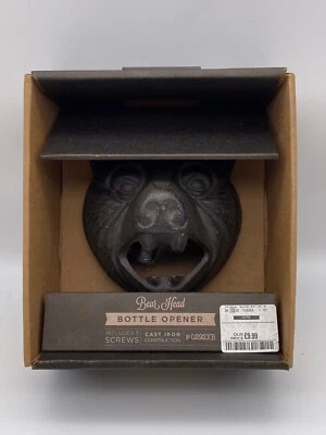 WALL MOUNT BOTTLE OPPENER New Cast Iron Bear Head includes screws Vintage Look - Image 1 of 4