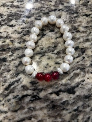 Natural Real Pearl Bracelet 4 Rows Freshwater White Baroque 5-10mm 7.5" - Image 1 of 3