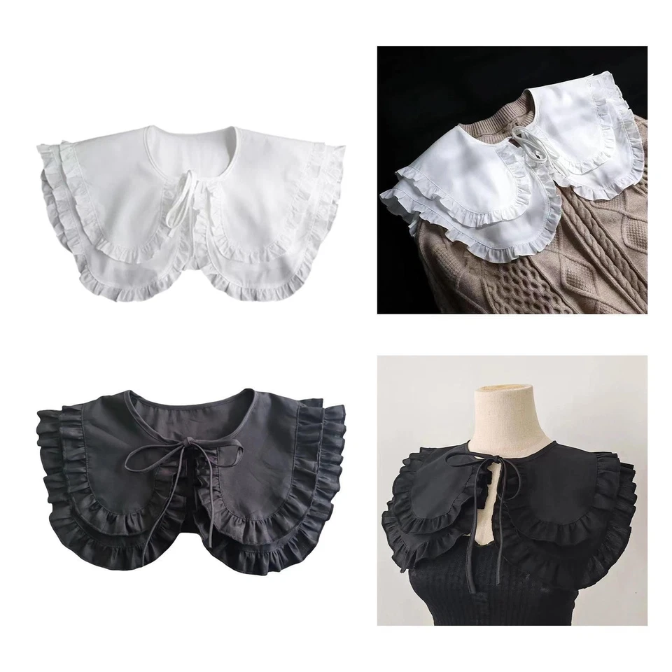 Colletto finto con doppia volant, colletto falso staccabile ed elegante per - Immagine 1 di 1