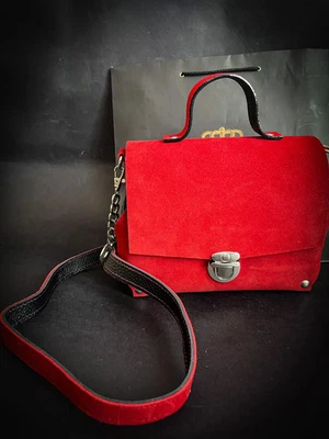 Bolsa Feminina, Bolsa Feita à Mão, Bolsa Vermelha Exclusiva, Couro, Bolsa Vintage, Bolsa de Madeira - Imagem 1 de 4