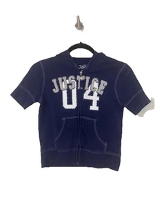 Justice Hoodie Short Sleeves Girls Blue White Full Zip Size Medium 12 - Picture 1 of 7