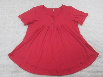 Top túnica babydoll manga corta rojo para mujer 1X con detalle de botón elástico informal Foto 1 de 4