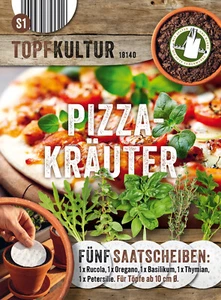 Pizza-Kräuter - Set 5 Saatscheiben Rucola Oregano Basilikum Thymian Petersilie - Bild 1 von 2