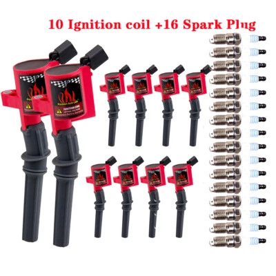 10 Ignition Coils &16 Spark Plug For Ford F150 2000 2001 2002 2003 2004 4.6/5.4L - Image 1 of 4