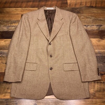 Vintage Chaps Ralph Lauren Suit Jacket 42R Tan Silk Wool Blazer - Imagem 1 de 4