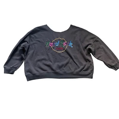 Sudadera pulóver bordada gris con logotipo multicolor Hard Rock Café para mujer Foto 1 de 4