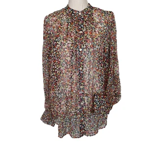 New Flowers Print 100% Silk Equipment Long sleeved Women's Shirt blouse top - Picture 1 of 19