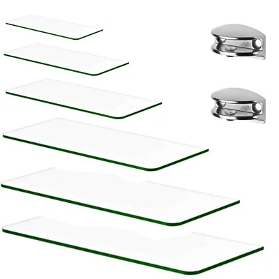 Clear Tempered Glass Shelf Panel Storage Display Glass, wall slatwall Bracket, - Image 1 of 4