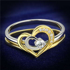 Ladies heart ring set gold 18kt solitaire engagement band sterling silver 1c 565