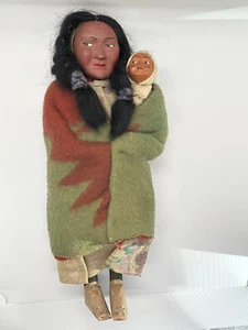 Vintage 11" Skookum Bully buona bambola indiana nativi americani che porta papoose bambino - Foto 1 di 20