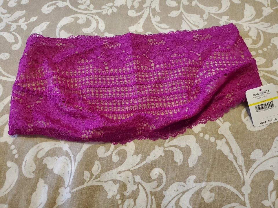 People Size Large Camila Bandeau Bralette Deep Orchid Lace L Purple