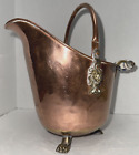 Copper And Brass Lion Head Blue Porcelain Handle Vintage Coal  Bucket Scuttle