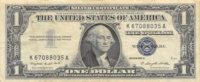 USA  $1  Series of  1957 A   Blue Seal  Block  K - A  Circulated Banknote N #1 - Image 1 of 2