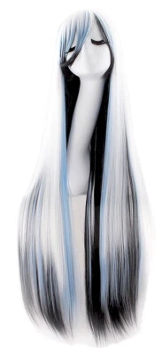 40" 100cm Mix White Blue Black Long Straight Wig For Cosplay Anime Costume Party - Image 1 of 4