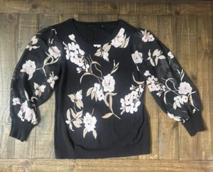 INC International Concepts Women Sweater MEDl Black Floral, Pre-Owned - Picture 1 of 3