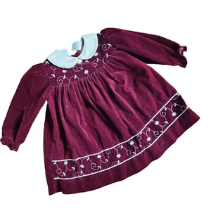 Vintage Rose Cottage 24M Dress Wine Velvet Ivory Collar Embroidered Long Sleeve - Picture 1 of 7