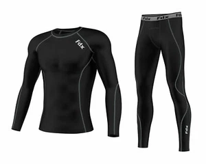 FDX Mens Compression Armour Base layer Top Skin Fit + compression Leggings set - Picture 1 of 9