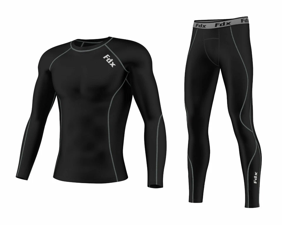 FDX Mens Compression Armour Base layer Top Skin Fit + compression Leggings set  - Image 1 of 1