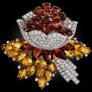 Elegant & Pristine Flower Design With Brown Topaz, Yellow Citrine & CZ Brooches - Picture 1 of 3