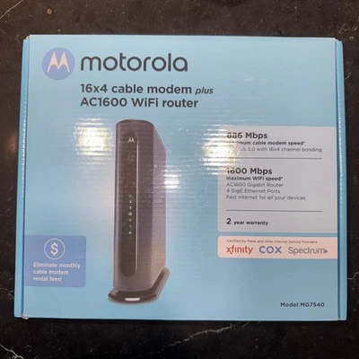 Motorola MG7540 Cable Modem Router Combo DOCSIS 3.0 16x4 AC1600 WiFi | In Box - Image 1 of 4