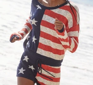 Beach Riot amerikanische Flagge Strick Lounge Balboa Kordelzug Shorts & Pullover XS Set - Bild 1 von 8