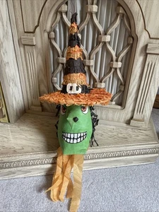 Unused Vintage Halloween Witch Piñata Mexico Orange Hat Green Face 23” Tall WOW! - Picture 1 of 8