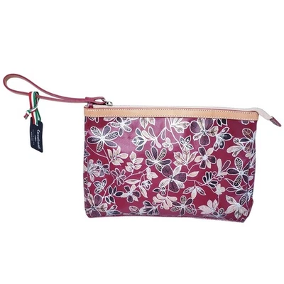 NUEVO CON ETIQUETAS CAVALCANTI Colección Italiana Grande Floral Bolso sin asas Muñequera Bolso de mano Cartera Rojo Foto 1 de 4