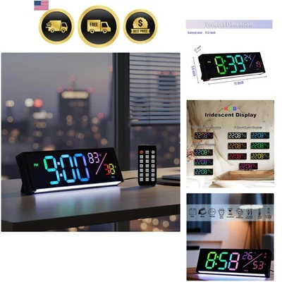 LED Digital Wall Clock 11 Inch RGB Flowing Light Large Seconds Date Temperature - Image 1 of 4
