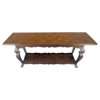 Spanish Colonial Solid Oak Parquetry Top Two Tier Console Library Table MINT - Изображение 1 из 4