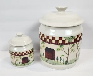 Thomson Pottery Set Of 2 Country Home Canisters 9 Inch And 5.5 Inch Tall - Picture 1 of 9