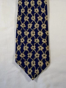 Corbata de seda Hardy Amies vintage - estampado floral sepia/azul - Imagen 1 de 4