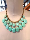 Faux Turquoise Drop Necklace Antique Brass Color 16" Fashion Jewelry