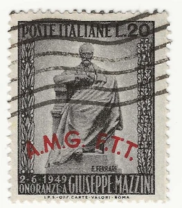 Trieste Zona A (AMG-FTT) - 20 L. grigio e nero Monumento G. Mazzini usato - Foto 1 di 1