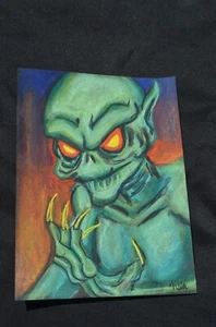 Original Art Alien Halloween Pastel Black Paper Nicole Swanbeck 9x12" - Picture 1 of 3