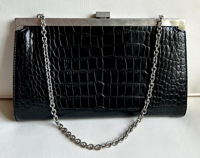 Bolsa de noite vintage Ralph Lauren preta crocodilo/jacaré bolsa de noite corrente de aço - Imagem 1 de 4