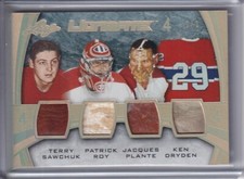 2015-16 Leaf Ultimate Quad Memorabilia Gold Sawchuk / Roy / Plante / Dryden 2/2