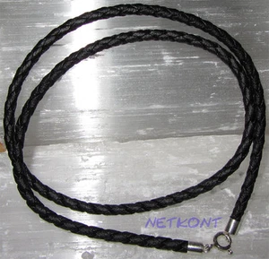 Lederband geflochten 3mm, Verschluss 925er Silber, schwarz, 45cm Beads NEU - Bild 1 von 1