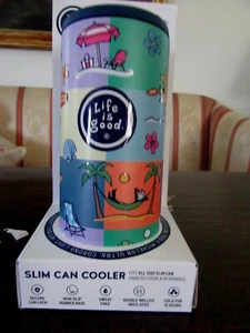 LIFE IS GOOD 12 OZ. SLIM CAN COOLER.. "LIFE IS GOOD STICKER COLLAGE".. - Picture 1 of 5