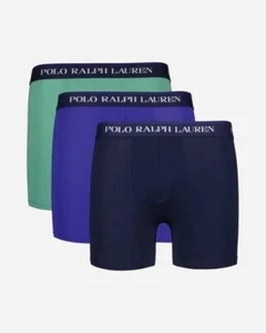 POLO RALPH LAUREN Stretch Cotton Boxer Briefs Blue/Green 3 Pack Size S BNWT/BOX - Picture 1 of 2