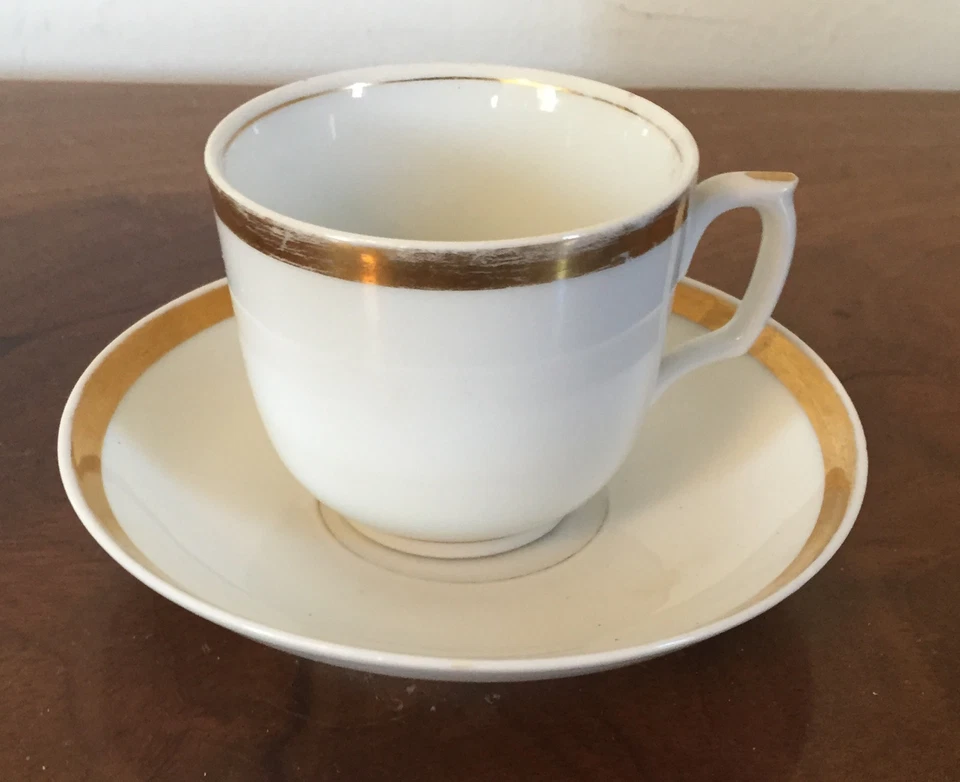 19th c. Empire Old Paris Porcelain Tea Cup & Saucer French Gilt Gold & White - Image 1 of 1