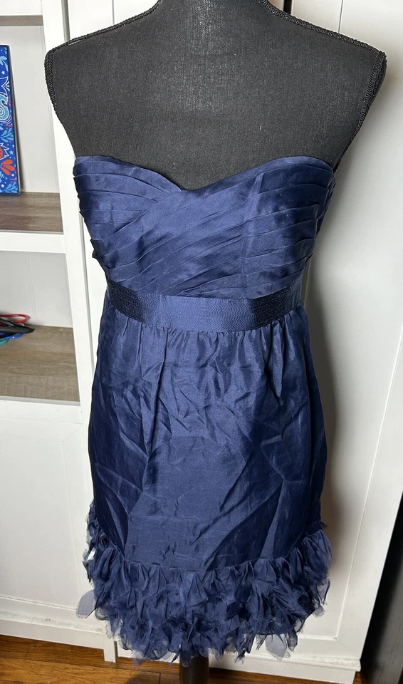 Vestido Phoebe Couture 100 % seda sin tirantes formal cóctel graduación azul marino talla 2 Foto 1 de 4