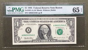 1995 $1 FRN [] BOSTON [] Fr. 1921-A - AC Block [] PMG 65 EPQ GEM [] A 88221544 C - Picture 1 of 2